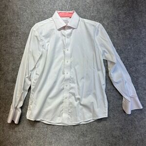 Levinas Button Down Shirt Mens XL White Non-Iron Cotton Contrast Trim